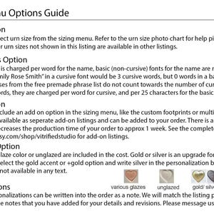 A page showing ordering options guide for custom urns by vitrifiedstudio
