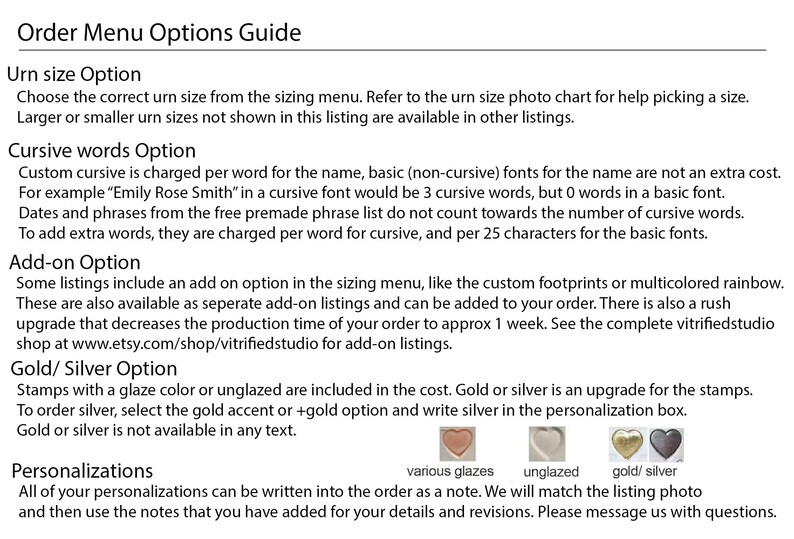 A page showing ordering options guide for custom urns by vitrifiedstudio
