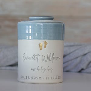 custom infant or child urn. Light blue shown. Baby Boy