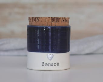 Personalized Pet Urn: Custom Ceramic Cremation Urn with Cork Lid. vitrifiedstudio