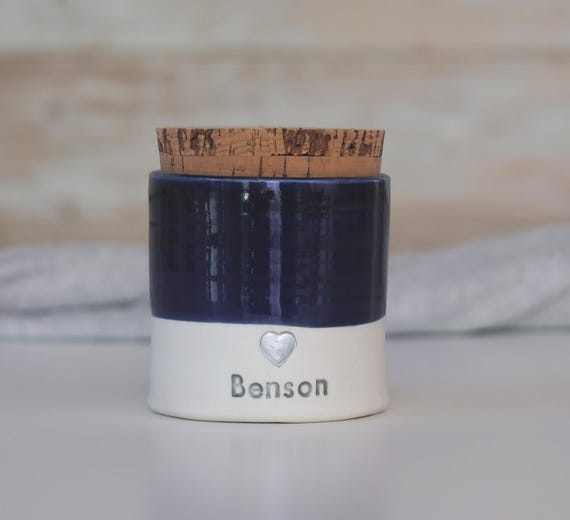 Personalized Pet Urn: Custom Ceramic Cremation Urn with Cork Lid. vitrifiedstudio