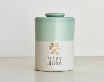 Personalized Pet Urn: Pottery Urn with Paw Print Upgrade shown