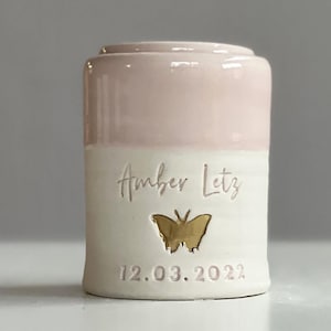 Custom infant or child urn. modern simple pink butterfly shown. vitrifiedstudio