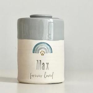 Custom pet urn. modern urn for cremated ashes. Personalized name urn, rainbow shown in sample