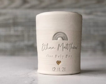 custom infant urn or Custom child urn. Flat lid Urn shown with personalized name and date. Cremation urn for ashes
