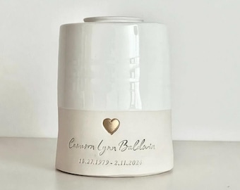 Custom cremation urn Largest sizes, Tapered shape for adult human ashes. white shown
