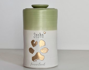 Personalized Dog urn, larger sizes. Green with paw upgrade shown. vitrifiedstudio