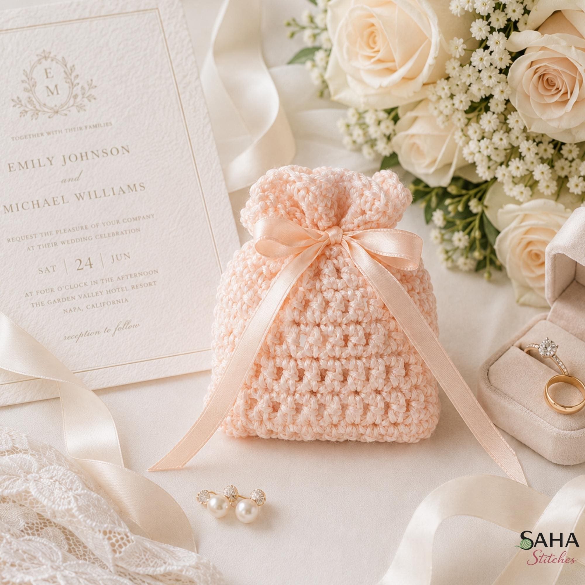 5 Beautiful Crochet Wedding Favors for Your Wedding Guests 5 Crochet Wedding Favor Sachet