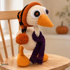 Spooky Silly Goose Crochet Pattern PDF, Halloween Amigurumi Bird in Witch Hat and Scarf