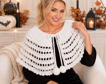 Patrón de capa de encaje a crochet – Chal gótico de Halloween en PDF para mujer