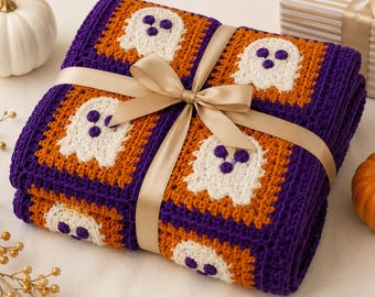 Halloween Ghost Granny Square Blanket Crochet Pattern PDF, Spooky Throw Afghan, Fall Decor