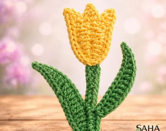 Tulip Crochet Applique Pattern PDF, Easy Flower Crochet, Spring Decor