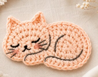 Sleeping Cat Crochet Appliqué Pattern PDF, Cute Kitty Motif, Easy Scrap Yarn Project
