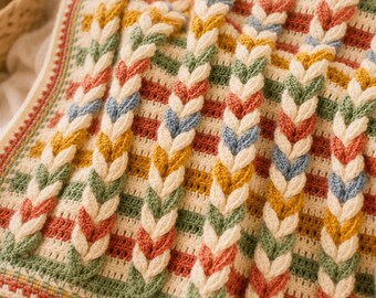 Modèle de couverture au crochet en point de boucle tressée, jeté afghan texturé (PDF)