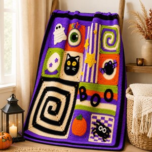 Gruselige Häkeldecke mit Halloween-Motiv (PDF), strukturierte Spielmatte fürs Kinderzimmer