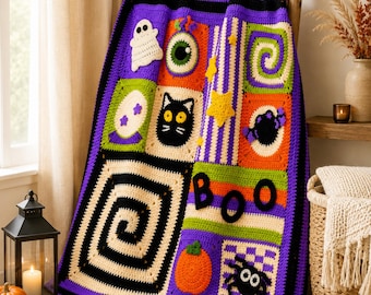 Modèle de couverture au crochet à motifs d'Halloween, couverture PDF à motifs d'Halloween, tapis de jeu texturé pour chambre d'enfant
