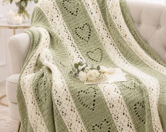 Modèle de couverture au crochet en forme de cœur (PDF), couverture à panneaux ajourés, jeté de mariage, niveau intermédiaire, téléchargement numérique