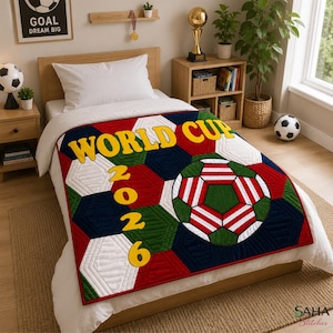 World Cup 2026 Quilt Pattern | Soccer Quilt Pattern PDF | Football Quilt Blanket | Sports Wall Hanging | Patchwork Applique Quilt Pattern