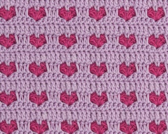 Heart Stitch Crochet Blanket Pattern, Textured Two-Color Throw PDF, Romantic Afghan
