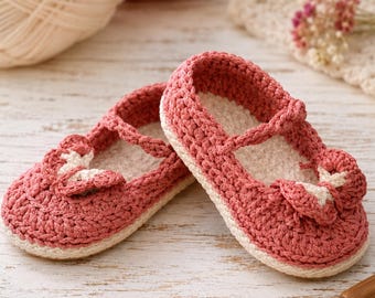 Modèle de chaussures de bébé au crochet | Bottines Mary Jane avec noeud PDF (0-3 mois)