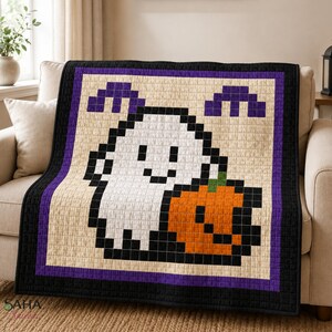Halloween-Quiltmuster (PDF), Geister- und Kürbis-Pixel-Quilt