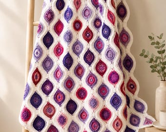 Marquise Crochet Blanket Pattern, Geometric Motif Throw PDF, Textured Afghan, Join As You Go Crochet Pattern