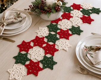 Patrón de camino de mesa navideño a crochet – Decoración navideña con motivo de estrella (PDF)