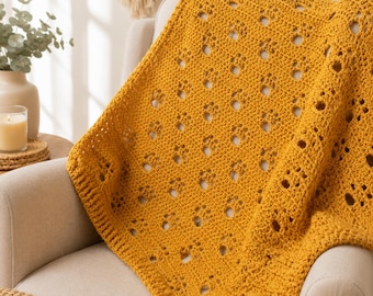 Motif de couverture imprimé pattes au crochet | Jeté filet, décoration intérieure confortable (téléchargement PDF)