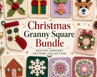 Ensemble de modèles de carrés de Noël au crochet « Grand-mère », motifs festifs au crochet (PDF)
