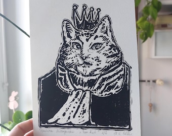 Señor Gato Monarca Felino (Impresión original a mano)