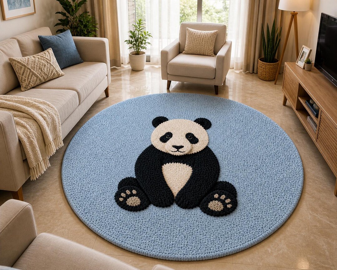Cute Panda Round Rug, Handmade Tufted Wool Carpet, Kids Room Nursery ...