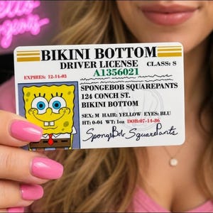 SPOUNGEBOB Bikini Bottom Driver License Card, Sponge-Inspired Novelty ID Card, Funny Cartoon Wallet Card, Parody Gift, Cute Collectible, Fan