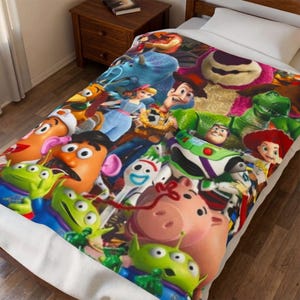 Toy Story Plush Blanket, Buzz and Woody Blanket, Kids Throw Blanket, Cartoon Character Bedding, Birthday Gift for Kids zdjęcie 1