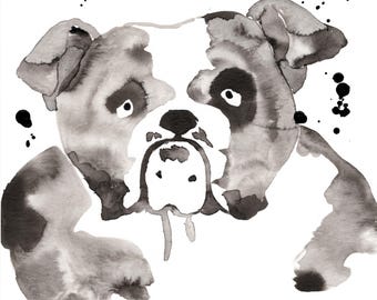 English Bulldog Expressive Ink Painting Print