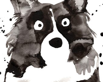 Border Collie Dog Expressive Ink Painting Print