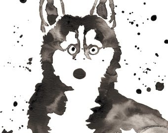 Husky Dog Expressive Ink Painting Print