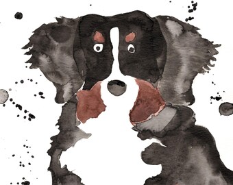 Bernese Mountain Dog Expressive Ink Painting Print