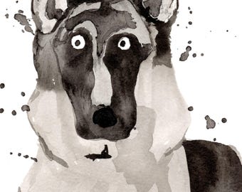 German Shepherd Dog Expressive Ink Painting Print