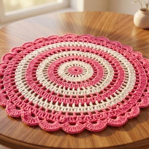 Crochet Thalposh Pattern | Easy Scalloped Table Cover Doily (PDF)
