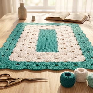 Crochet Table Runner Pattern | German Shell Stitch, Scalloped Edge (English - Download)