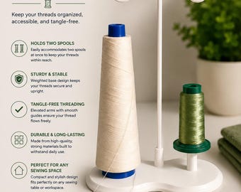 Soporte doble para carretes de hilo / Soporte grande para conos de hilo para máquinas de coser y bordar / Organizador de costura