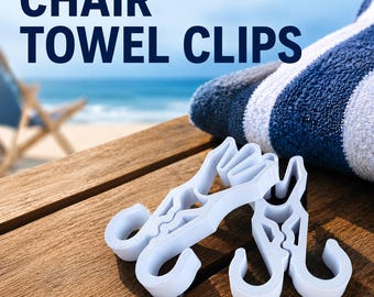 Pinzas para toallas de silla de playa con ganchos (2), soporte seguro para toallas de silla de playa, pinzas para toallas de piscina resistentes al viento, regalo de accesorios de playa impresos en 3D