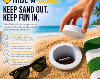 Beach Valuables Storage Container | Hide-A-Beach Sand Proof Beach Safe for Phone, Wallet & Keys