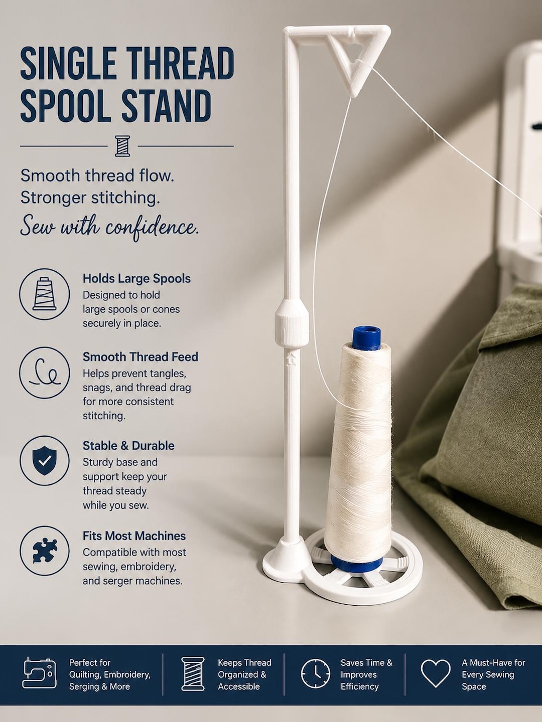 Thread Spool Stand | Large Cone Thread Holder for Sewing & Embroidery ...