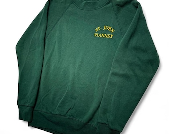 Sudadera vintage de cuello redondo verde de Sofee Sweats St. John Vianney de los años 90