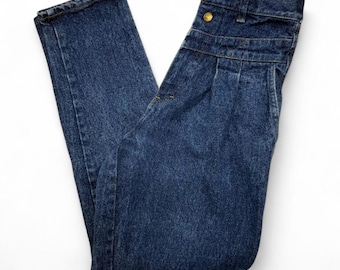 Pantalones vaqueros de mezclilla cruda con orillo de los años 30, cremallera Talon y botones a presión. Talla 16.