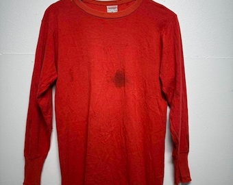 Thrashed echte vintage duofold longsleeve begin jaren 50 in rood maat L