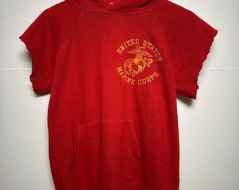 Sudadera con capucha del Cuerpo de Marines de EE. UU. de los años 70/80, desgastada, mangas cortadas, talla S/M