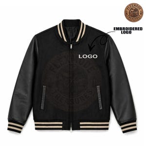 Customized Men's Black Leather Varsity Jacket-Personalized Custom Embroidered Patches Lettermen Jackets-Handmade Bomber Jackets Gift For Him