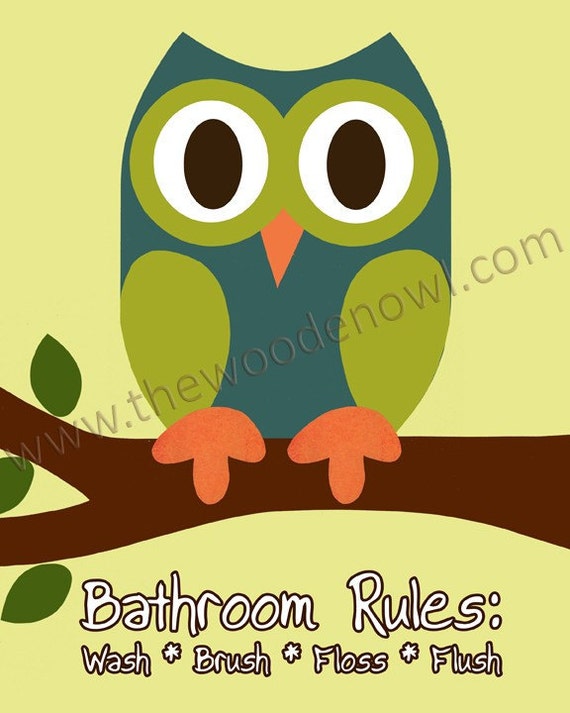 Items similar to Owl bathroom print on Etsy